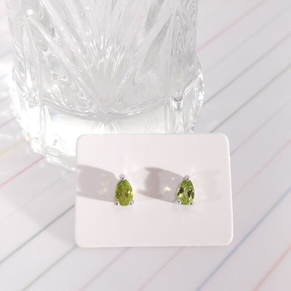 Genuine Peridot Pear 4x6 Post Earrings - Picture 1 of 5